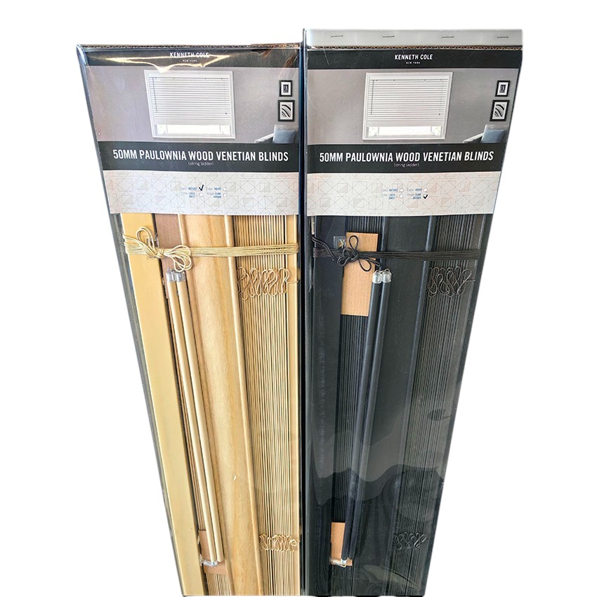 Kenneth Cole Paulownia Wood Venetian Blinds 60 x 90.5 In. (152x230cm), Natural Brown