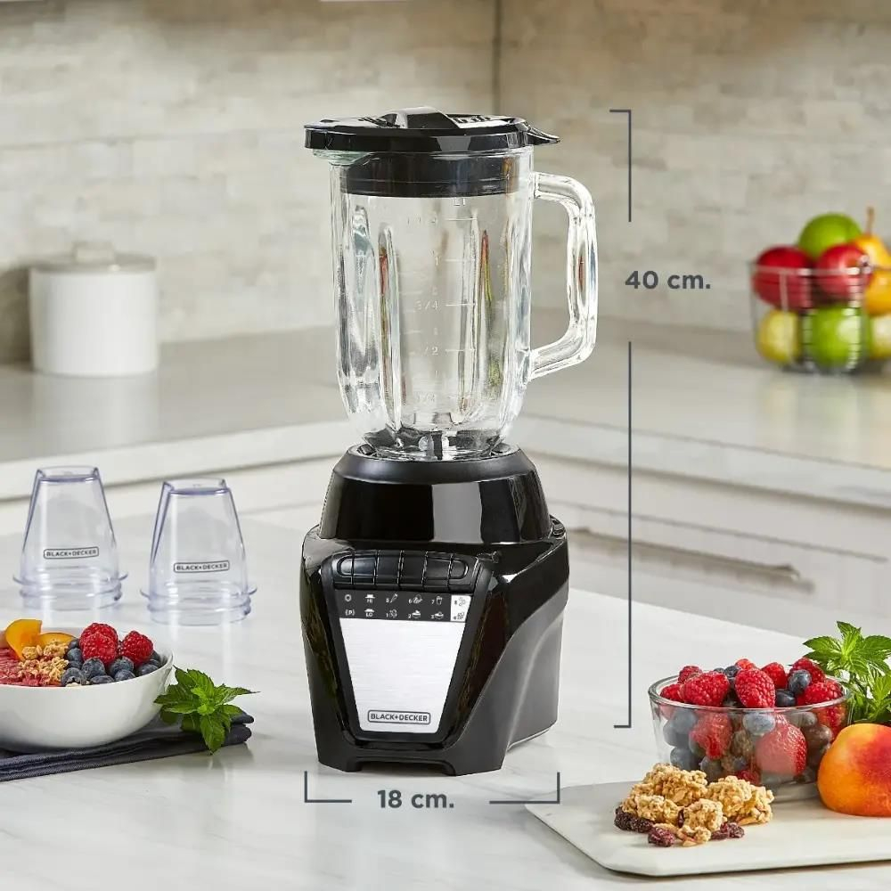 Black &amp; Decker 8-Speed Blender Glass Jar + 2 Grinders, Black