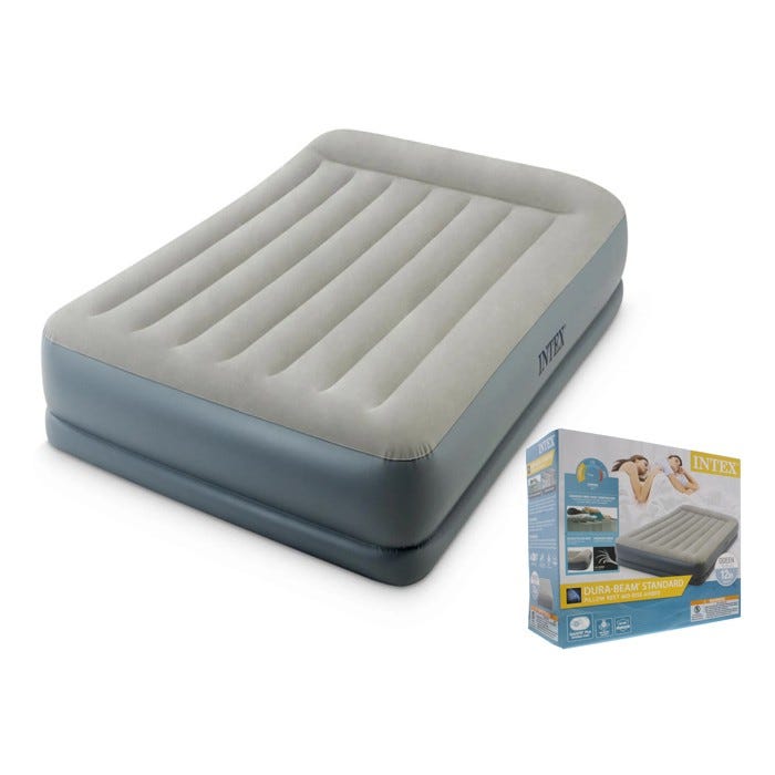 Intex Queen Dura-Beam 12 In. Pillow Rest Mid-Rise Air Bed Mattress with Built-in Pump