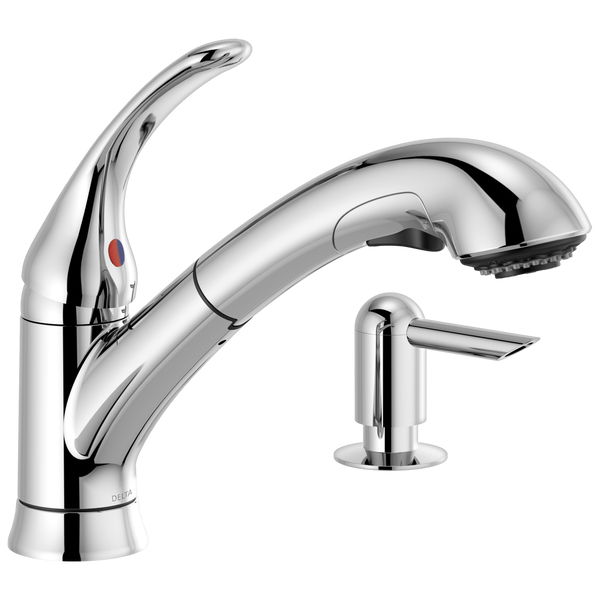 ****Delta Single Handle Pull-Out Kitchen Faucet With Soap Dispenser, Chrome