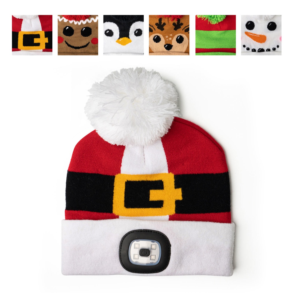 Night Scope Kid’s Christmas Rechargeable LED Pom Hat, Assorted Colors