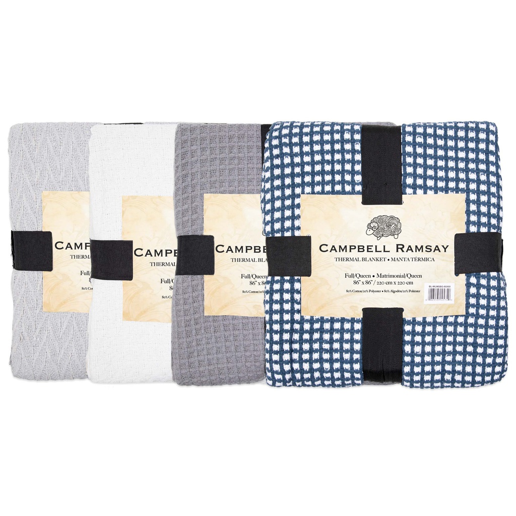 ****Campbell Ramsay Cotton Blanket 90 x 90 In. Assorted