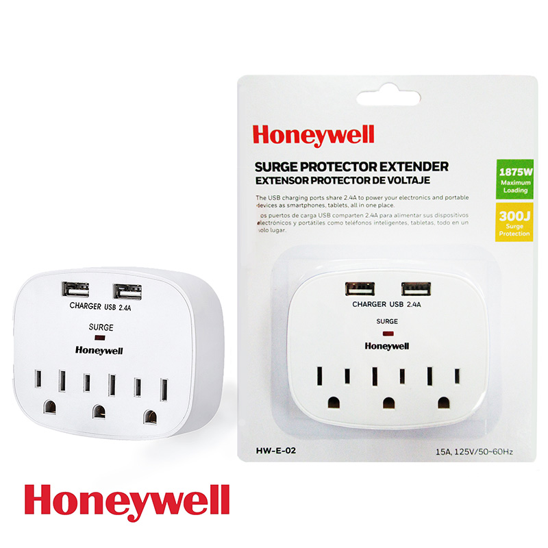 Honeywell Surge Protector Extender 3-Outlet 1875W 125V 15A 50-60HZ