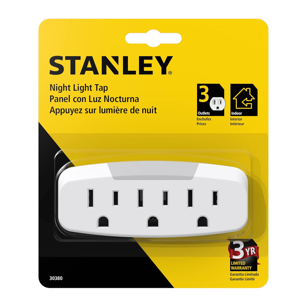 Stanley 3-Outlet Wall Tap with Night Light, White
