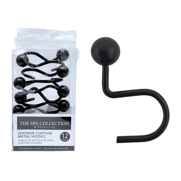 Spa Collection Metal Shower Curtain Hooks, Black