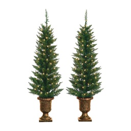 [5545-40C] Gerson 4 Ft. Potted Cedar Pine 2set 100-Bulb Clear Incandescent Prelit Artificial Christmas Tree